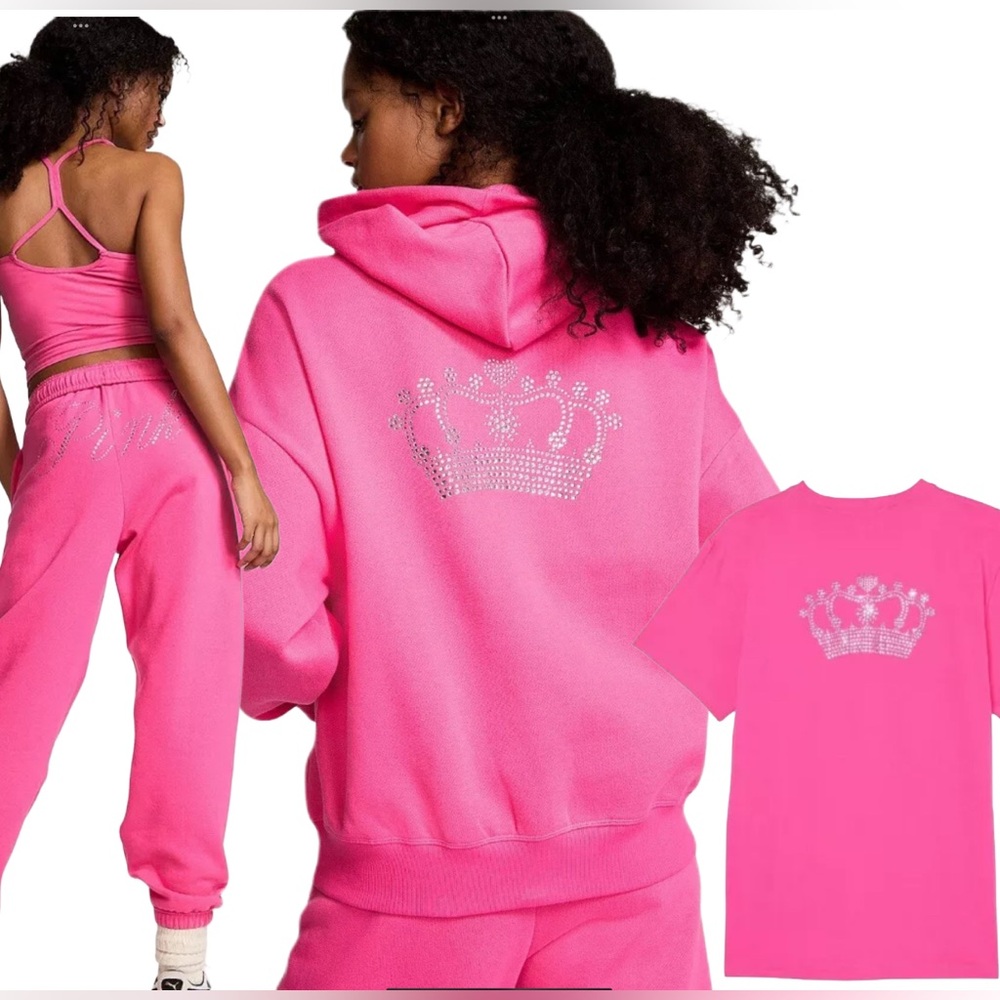 NEW VICTORIAS SECRET PINK LIMITED EDITION BLING HOODIE & SWEATPANTS 2PC SET